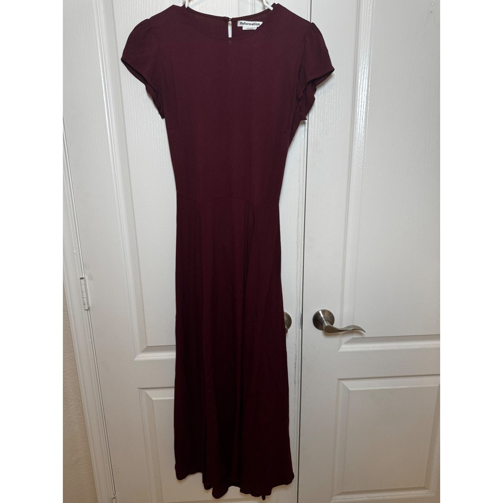 Reformation Gavin Open Back Midi Dress with High Slit Cap Sleeve Size 8 - Picture 2 of 8